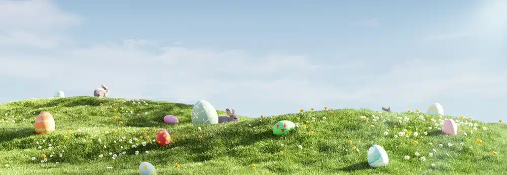 Easter Landscape with eggs and bunnies